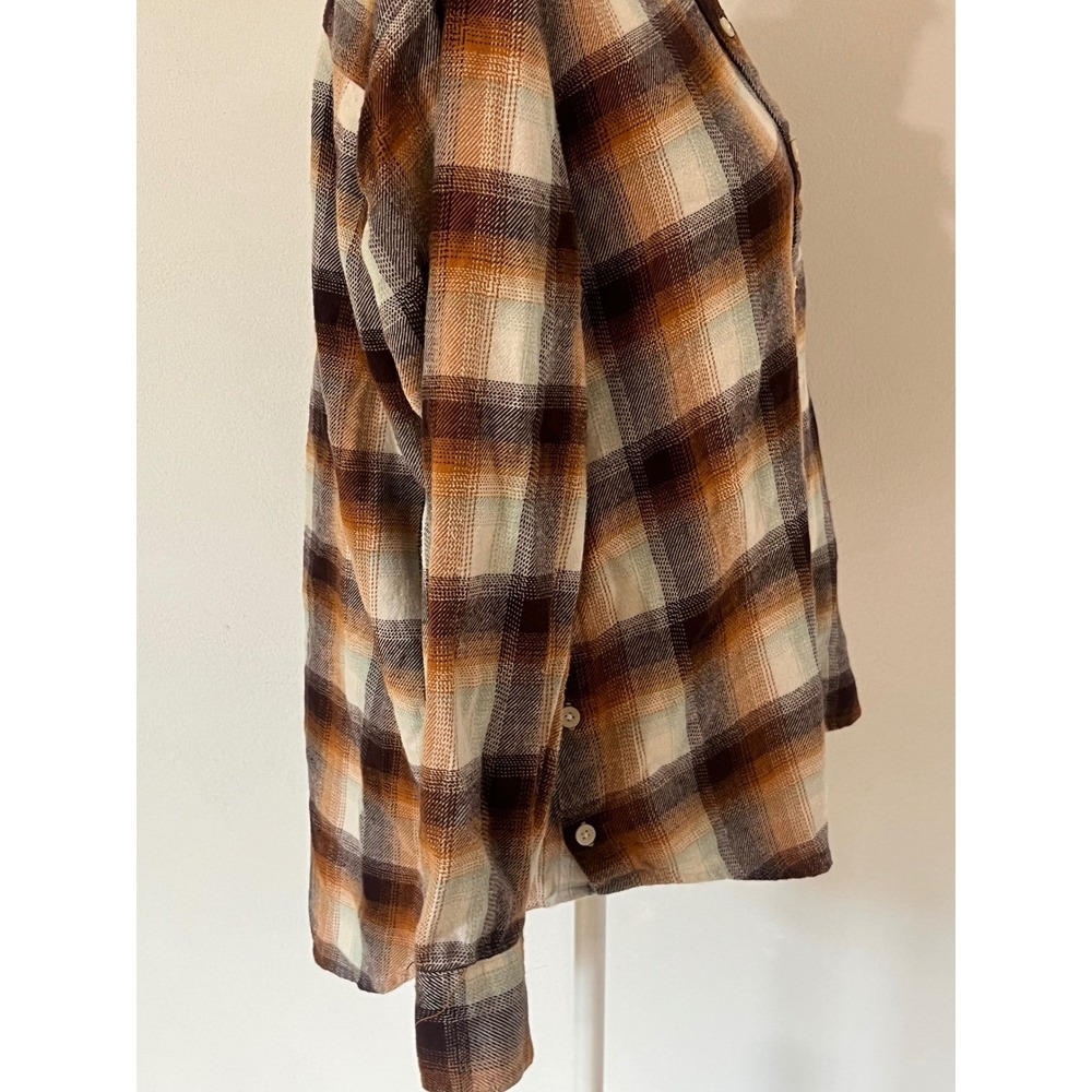 Madewell plaid flannel Button down shirt women's‎ small 100% cotton brown cream - Picture 10 of 13